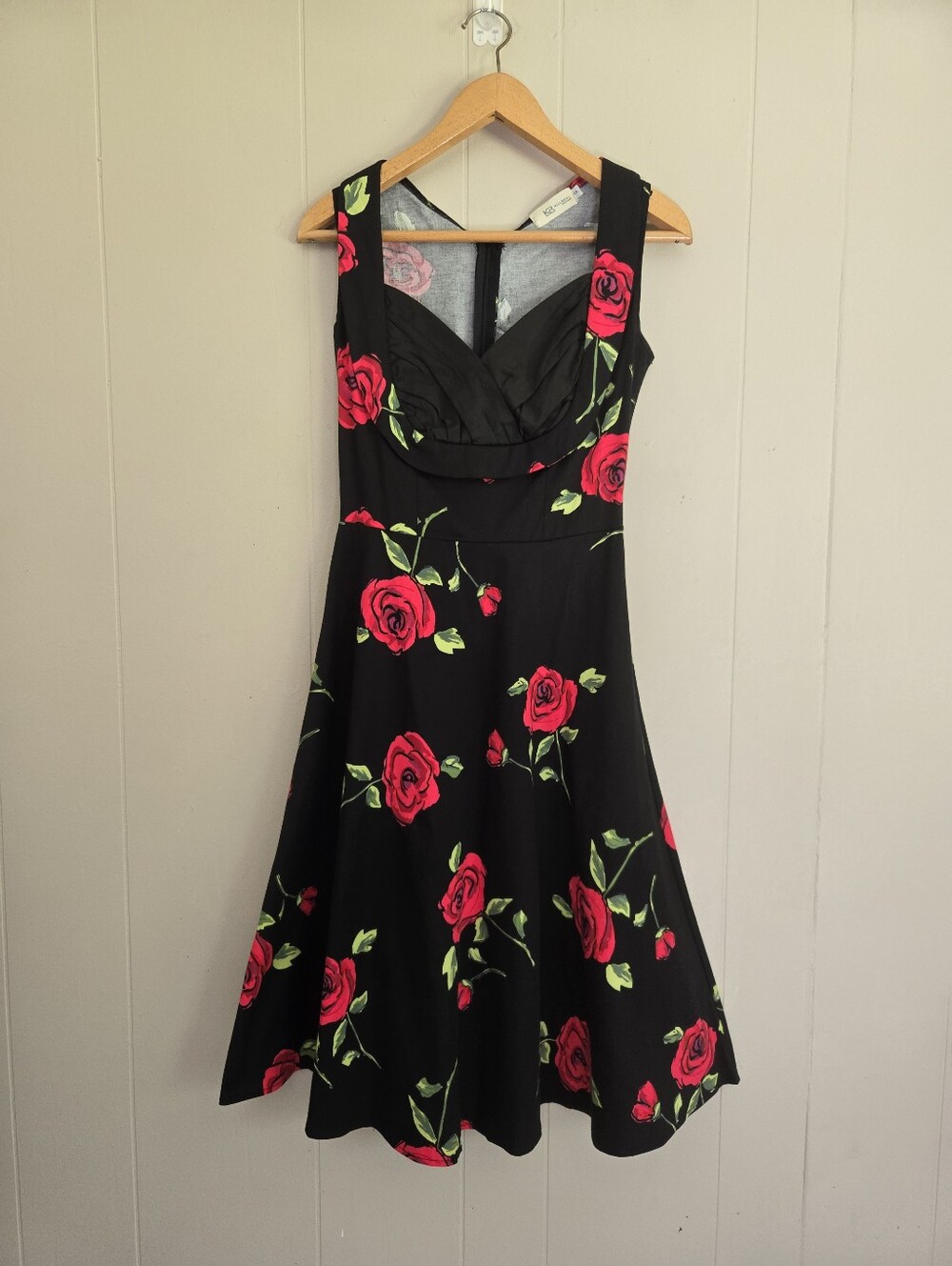 Killreal Fit And Flare Dress Rose Print 50s Pin-up Rockabilly Black Red A-line S